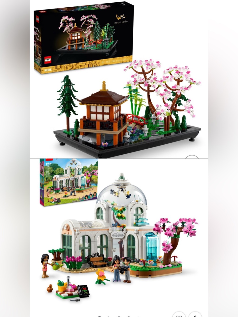 2 SETS:LEGO Icons Tranquil Garden (1363) & LEGO Friends Botanical Garden (1702)
